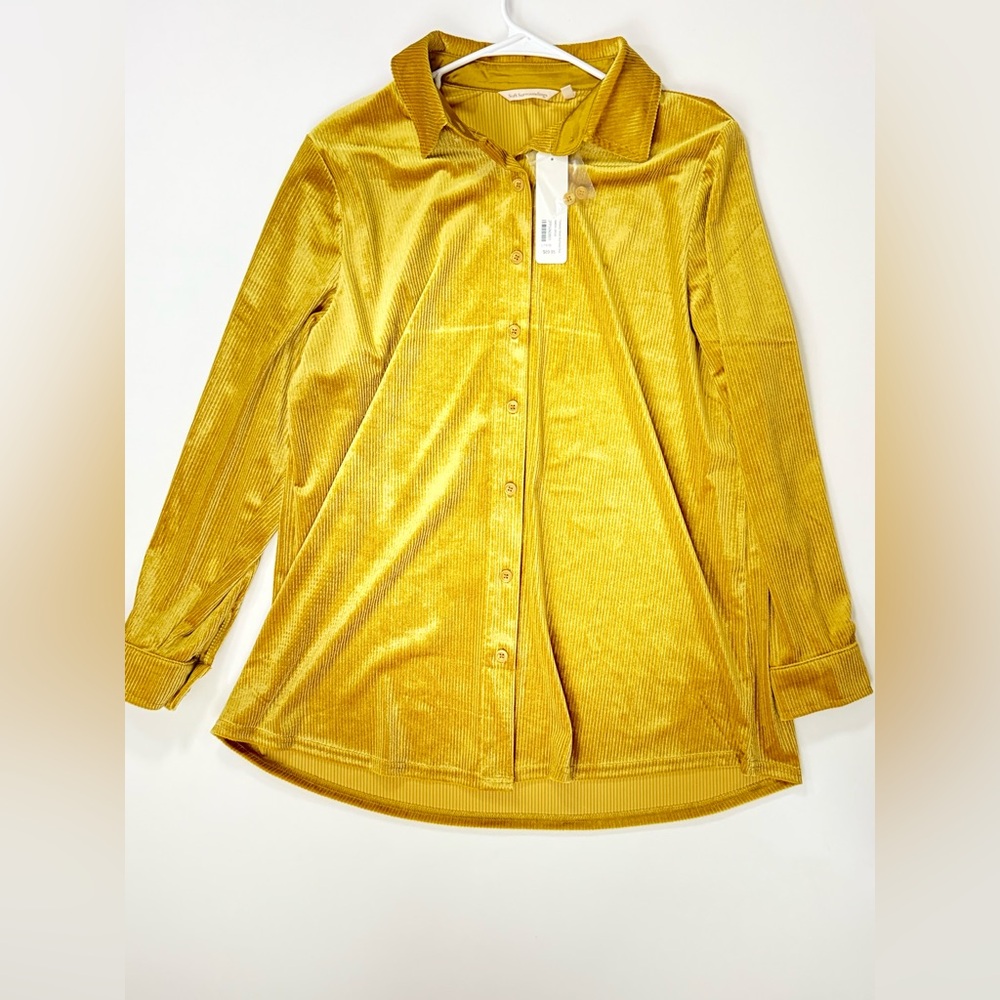Soft Surroundings Women’s Mustard Yellow Ribbed Velvet Oversized Large Shirt